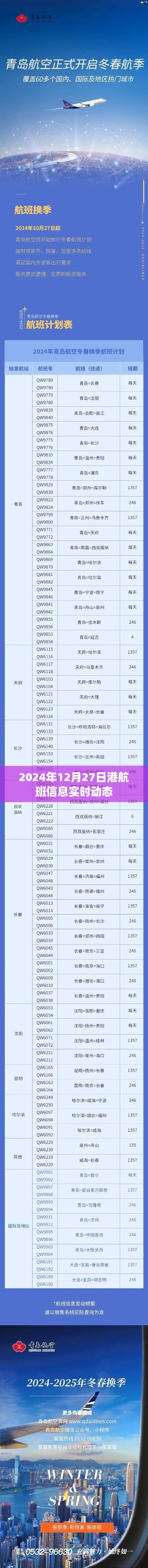 港航班实时动态信息(2024年12月27日)