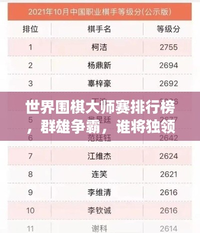 世界围棋大师赛排行榜，群雄争霸，谁将独领风骚？